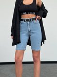 HerTon Kadın Yüksek Bel Jean Biker Şort – %99 Pamuk Uzun Kot Şort Diz Üstü Toparlayıcı Denim