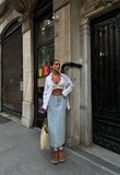 Yüksek Bel  Denim Midi Etek – Arkası Yırtmaçlı Jean Etek