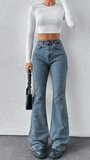 Yüksek Bel İspanyol Paça Jean Pantolon - Eskitme Detaylı Full Pamuklu Flare Denim