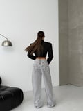HerTon Kadın Bol Paça Wide Leg Jean - %100 Pamuk Yırtık Detaylı Pantolon