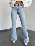 Yüksek Bel İspanyol Paça Jean Pantolon - Eskitme Detaylı Full Pamuklu Flare Denim