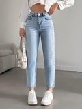Kadın Yüksel Bel Mom Jean  Pantolon %100 cotton Esneme yok