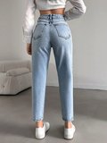 Kadın Yüksel Bel Mom Jean  Pantolon %100 cotton Esneme yok