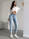 Kadın Yüksel Bel Mom Jean  Pantolon %100 cotton Esneme yok