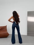 Yüksek Bel İspanyol Paça Jean Pantolon - Toparlayıcı Etkili Dark Blue Flare Denim
