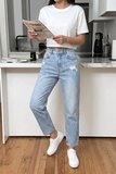 Kadın Yüksel Bel Mom Jean  Pantolon %100 cotton Esneme yok