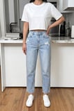Kadın Yüksel Bel Mom Jean  Pantolon %100 cotton Esneme yok