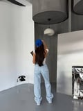 Kadın Asimetrik Bel Wide Leg Jean - %100 Pamuklu Dizden Yırtık Pantolon