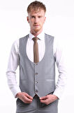 İntersivin Erkek Gri 6 Drop Slim Fit Yelekli Takım Elbise