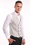İntersivin  Erkek Krem Slim Fit Astarlı Düğmeli Kemerli Likralı Tek Yelek
