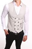 İntersivin  Erkek Krem Slim Fit Astarlı Düğmeli Kemerli Likralı Tek Yelek