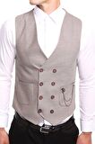 İntersivin  Erkek Toprak Slim Fit Astarlı Düğmeli Kemerli Likralı Tek Yelek
