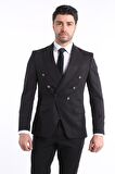 İntersivin Siyah Düğme Detaylı Erkek Takım Elbise 