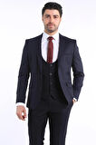 İntersivin Slim Fit 6 Drop Lacivert Yelekli Erkek Takım Elbise