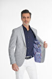 İntersivin Slim Fit Yarım Astarlı Mendilli Erkek Keten Blazer Tek Ceket