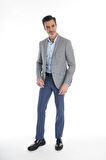 İntersivin Slim Fit Yarım Astarlı Erkek Yazlık Gri Blazer Tek Ceket