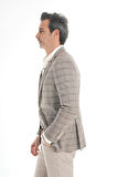İntersivin Yarım Astarlı Kareli Slim Fit Erkek Tek Ceket