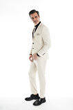 İntersivin Slim Fit Bej Yelekli Likralı Erkek Takım Elbise