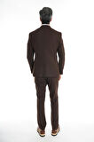 İntersivin 6 Drop Slim Fit Likralı Kruvaze Kahverengi Erkek Takım Elbise
