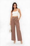 Lili Woman Kadın Drapeli Yüksek Bel Wide Leg Pantolon Kahve 51296