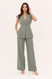 Lili Woman Kadın Yeşil Koka Oversize Yelek & Palazzo Pantolon Takım E.8160Y