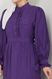 Önü Fırfırlı Kolu Bağlamalı Elbise Mor HM2078