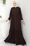 Büzgü Detaylı Ferace Kahverengi HM2034