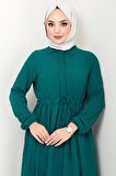 Beli Büzgülü Lara Elbise Zümrüt HM2452