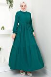 Beli Büzgülü Lara Elbise Zümrüt HM2452