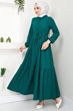 Beli Büzgülü Lara Elbise Zümrüt HM2452