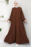 Eva Ayrobin Tesettür Elbise Kahverengi HM2454