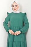Omuzu Fırfırlı Ayrobin Tesettür Elbise Mint HM2062