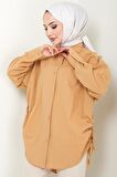 Yandan Bağlamalı Oversize Gömlek Camel HM2471