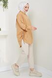 Yandan Bağlamalı Oversize Gömlek Camel HM2471