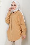 Yandan Bağlamalı Oversize Gömlek Camel HM2471