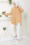 Tek Cepli Oversize Gömlek Camel HM2482