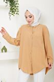 Tek Cepli Oversize Gömlek Camel HM2482