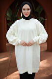 Balon Kol Triko Tunik Krem HM2519