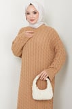 Örgü Desen Triko Elbise Camel HM2526