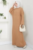 Örgü Desen Triko Elbise Camel HM2526