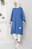 Biye Detaylı Uzun Sweatshirt Tunik İndigo HM2508