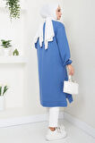 Biye Detaylı Uzun Sweatshirt Tunik İndigo HM2508