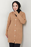 Fitilli Düğmeli Triko Hırka Camel HM2563