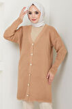 Gold Düğme Detaylı Triko Hırka Camel HM2587