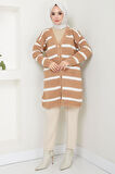 Çizgili Fitilli Triko Hırka Camel HM2589