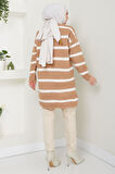 Çizgili Fitilli Triko Hırka Camel HM2589
