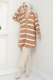 Çizgili Fitilli Triko Hırka Camel HM2589