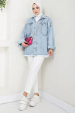 Çift Cepli Oversize Kot Ceket Mavi HM2578
