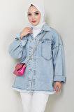 Çift Cepli Oversize Kot Ceket Mavi HM2578