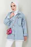 Çift Cepli Oversize Kot Ceket Mavi HM2578